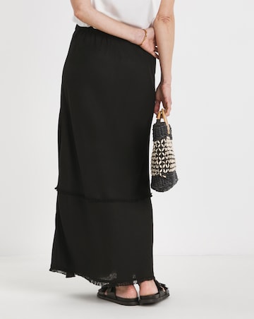 Black Linen Mix Frayed Hem Skirt