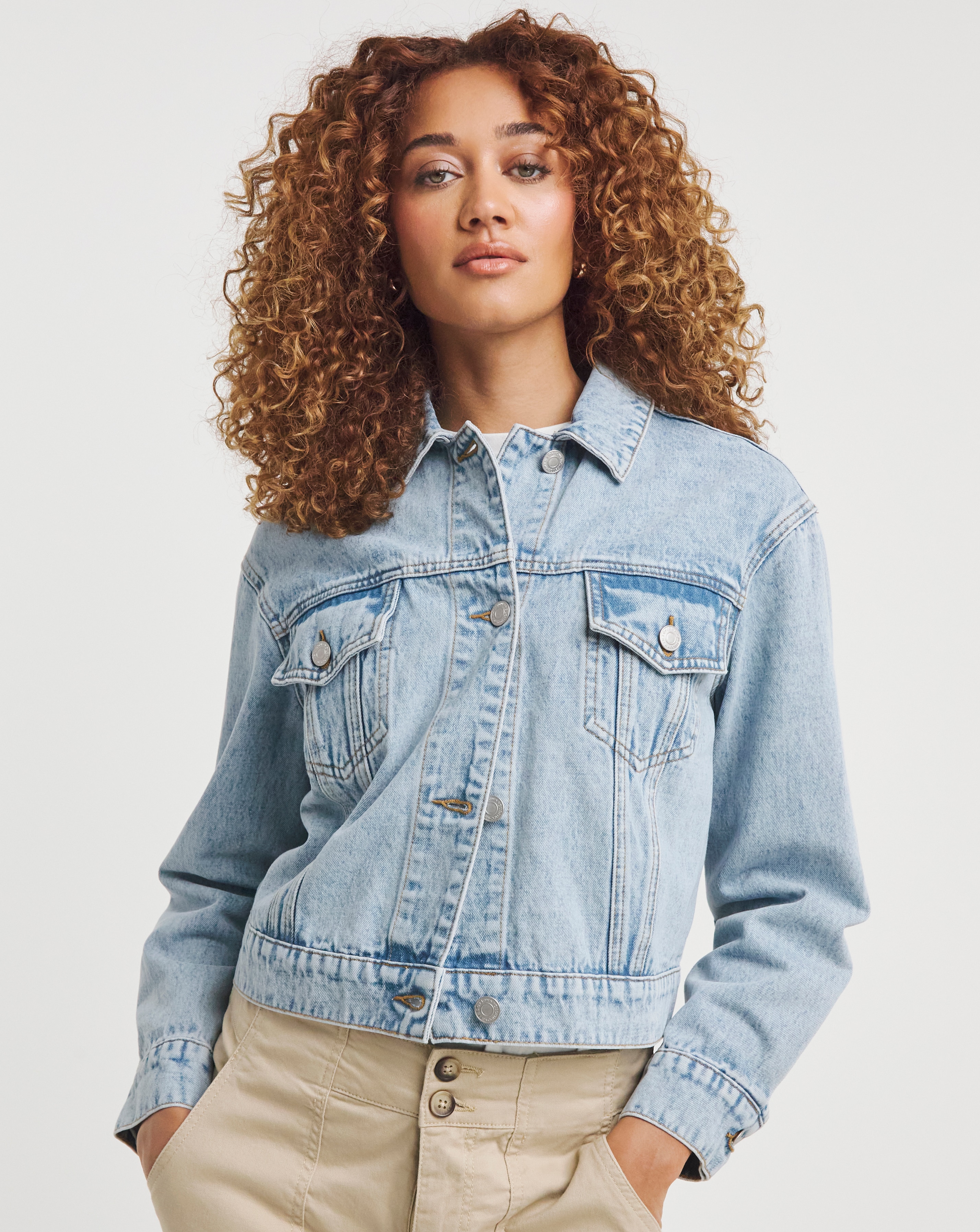 Light Blue Cropped Denim Jacket | JD Williams