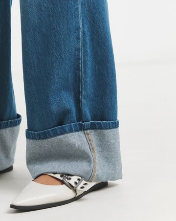 Simply Be Mid Blue Straight Leg Turn Up Drape Jeans