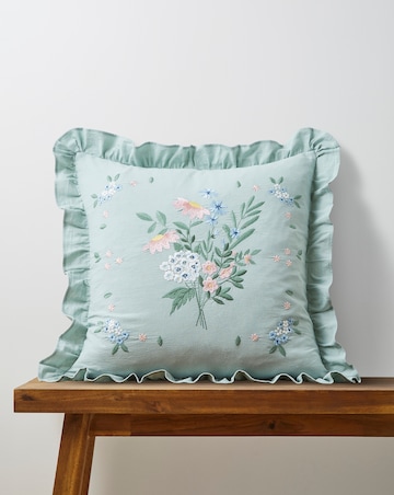 Harper Embroidered Floral Ruffled Cushion