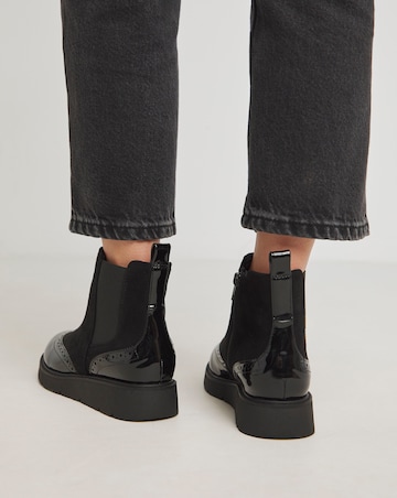 Heavenly Soles Debbie Low Wedge Chelsea Boots with Broguing Extra Wide EEE Fit
