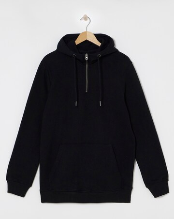 1/4 Zip Hoodie Long- Black
