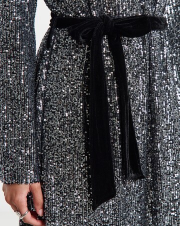 Simply Be Silver Sequin Skater Dress With Contrast Belt