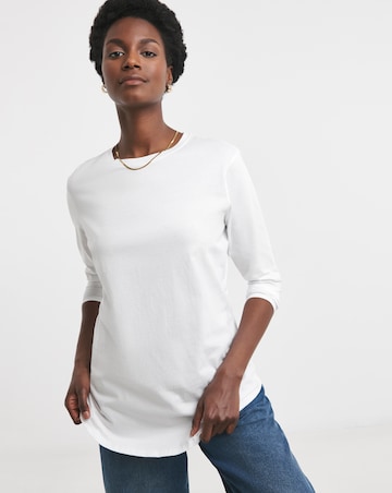 White Longline Curved Hem Top