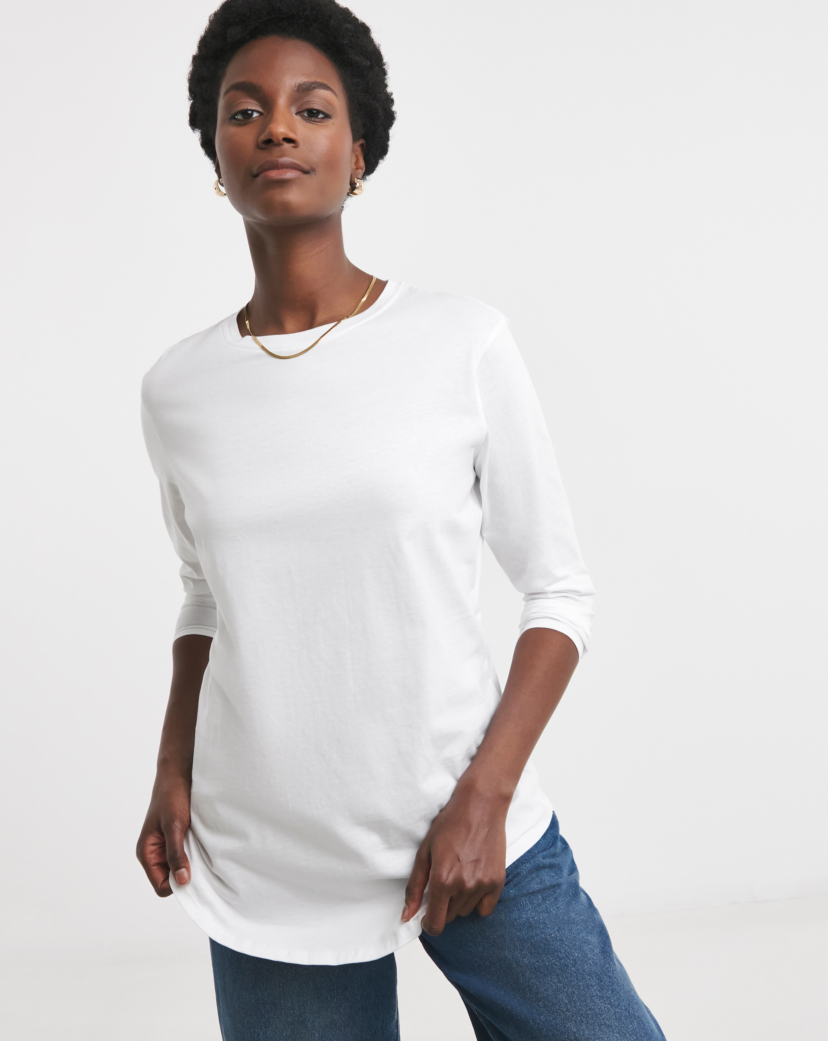 White Longline Curved Hem Top