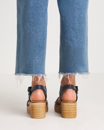 Alani Leather Wedge Sandal With Raffia Detailing - Wide Fit (E)