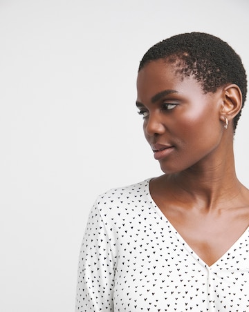 Heart Print Wrap Bubble Hem Long Seeve Top