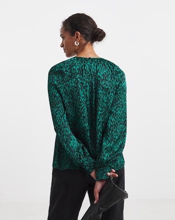 Printed Satin Raglan Sleeve Blouse