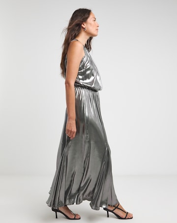 Liquid Metallic Sleeveless Godet Maxi Dress