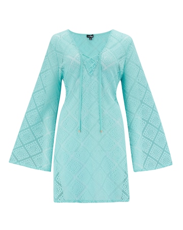 Pour Moi Crochet Lace Long Sleeve Beach Cover Up