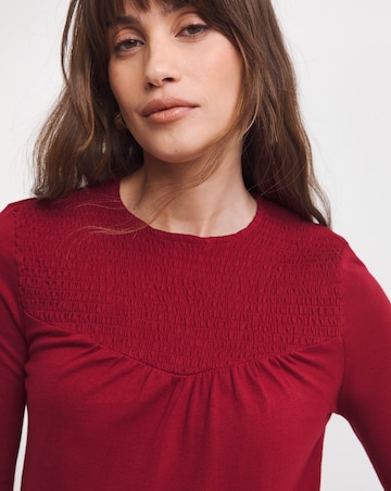 Red Cotton Shirred Yoke Top