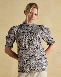 Joules Silvia Frill Neck Smocked Blouse