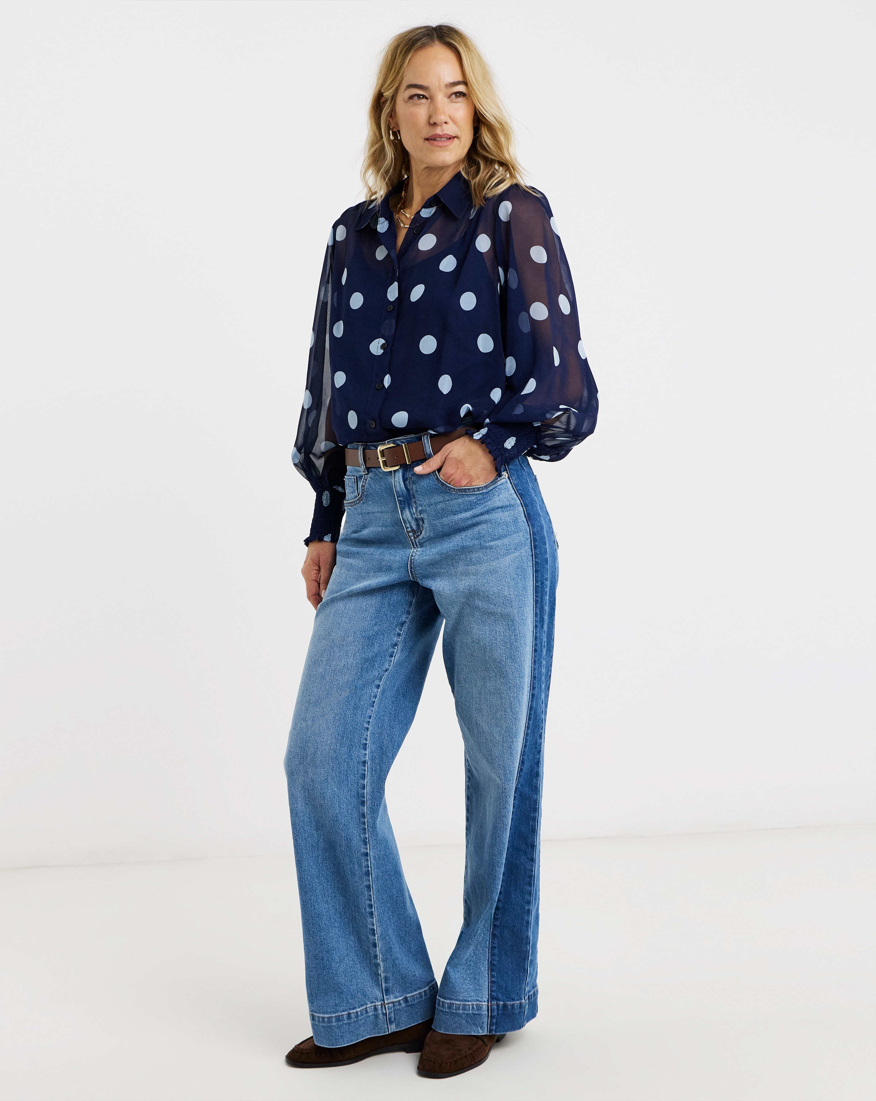 Printed Georgette Volume Sleeve Shirt | JD Williams