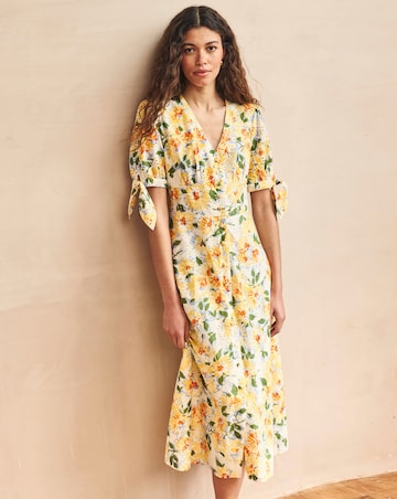 Nobody's Child Yellow Floral Printed Broderie Alexis Midi Dress
