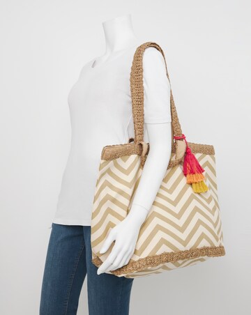 Natural Raffia Chevron Beach Bag