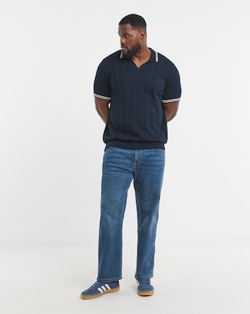 Navy Knitted Open Neck Polo