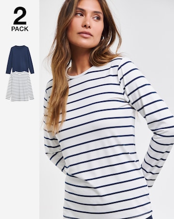 Pretty Secrets 2 Pack Thermal Long Sleeve Tops - Navy/Stripe