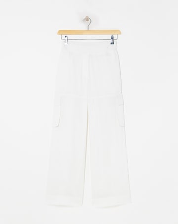 White Linen Wide Leg Utility Trousers
