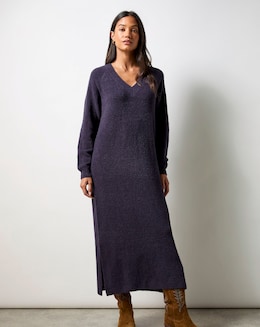 Ro&amp;Zo Navy V Neck Textured Knit Dress