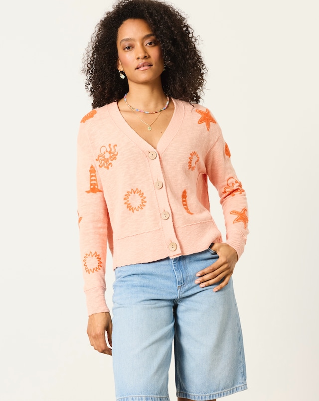 FatFace Seascape Embroidered Cardigan