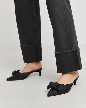 Tia Pointed Bow Kitten Heel Mules - Extra Wide Fit (EEE)