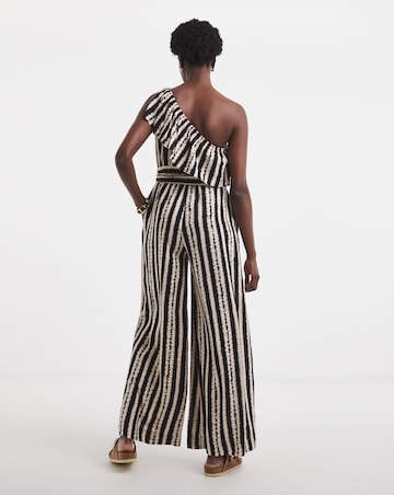 Printed Frill One Shoulder Jumpsuit