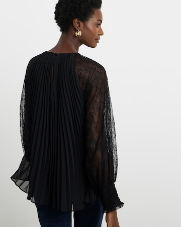 Joanna Hope Pleated Blouse With Lace Sleeve