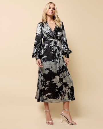 Little Mistress Black Silver Foil Midaxi dress