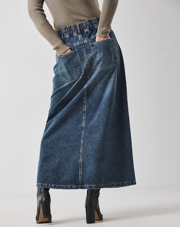 Dark Blue Elasticated Waist Full Denim Skirt