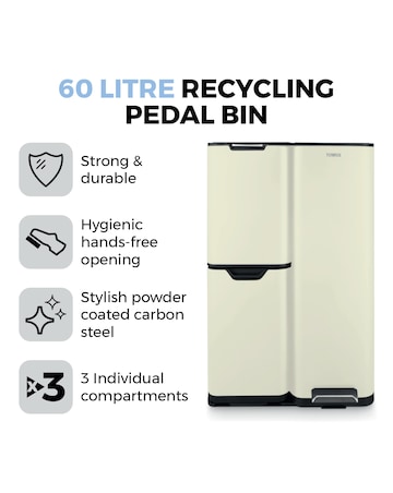 Tower 60L Recycling Bin with 3 Individual Compartments