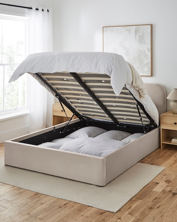 Emery Velvet Storage Ottoman Bed with 3 Layer Memory Foam Hybrid Mattress