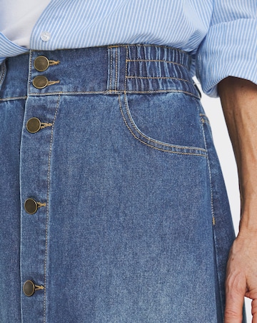 Mid Blue Elasticated Waist Button Through Denim Skirt