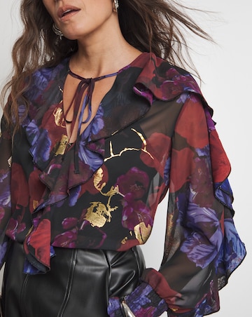 Joanna Hope Ruffle Blouse With Foil Print