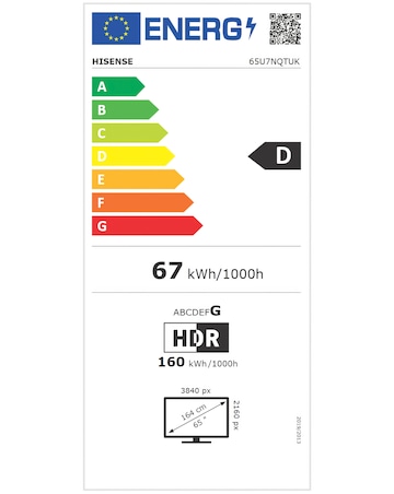 Hisense 65in 65U7NQTUK Smart 4K UHD HDR Mini-LED TV with Amazon Alexa