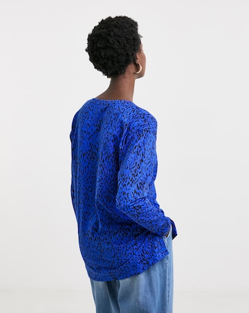 Pure Cotton Long Sleeve Slouch V-Neck Longline Top