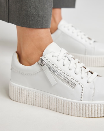 Quincy Side Zip Leather Trainer - Wide Fit (E)