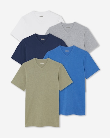 5 Pack V Neck T-Shirts Long - Marl