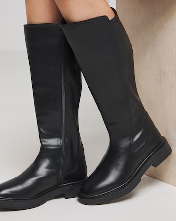 Perry Stretch Back Panel Flat Knee High Boots - Wide Fit (E) & Curvy Plus Calf