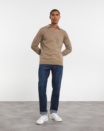 Neutral Marl Cotton Open Neck Knit Polo