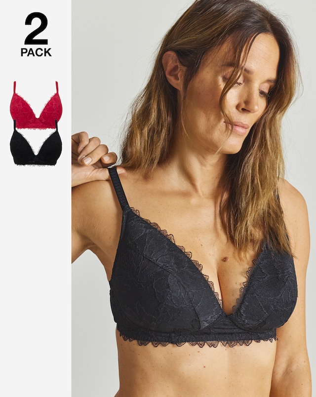 Pretty Secrets 2 Pack Willow Stretch Lace Non Wired Bralettes Black/Red