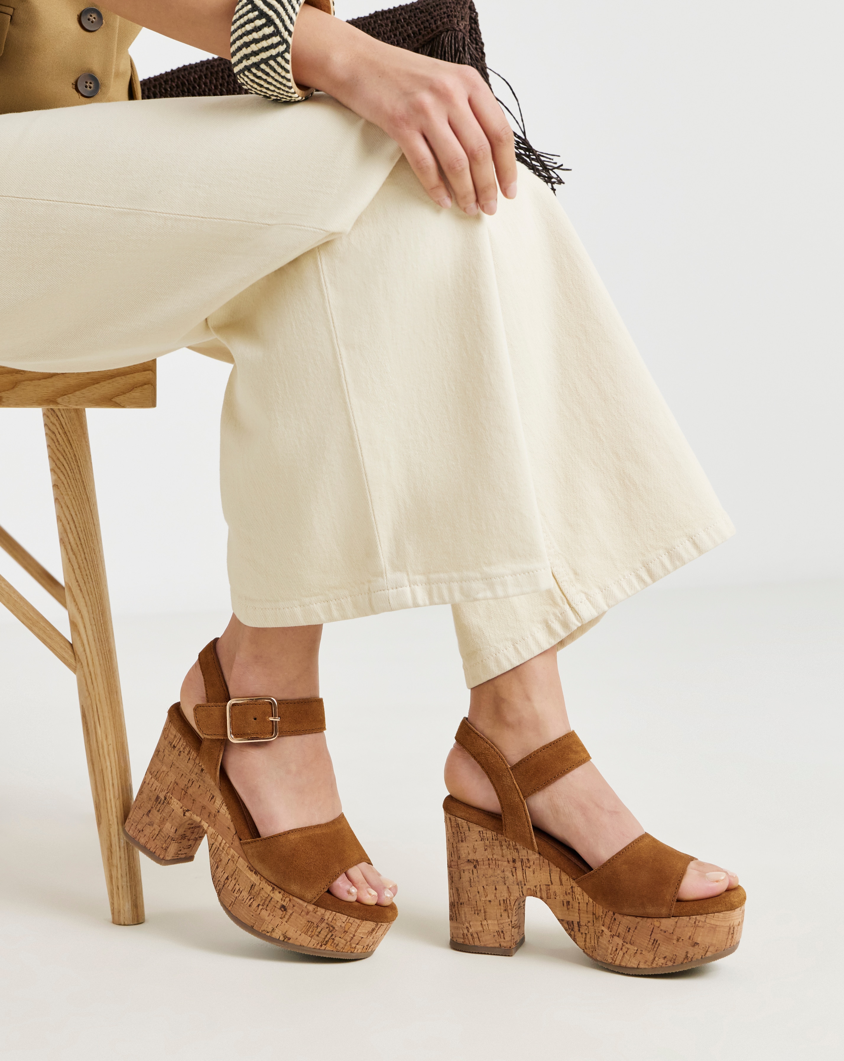 Gaga Leather Cork Platform Sandals - Wide Fit (E) | JD Williams