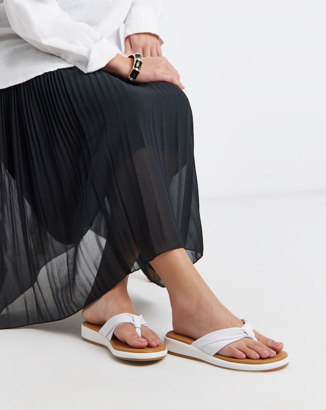 Valencia Leather Toe Post Low Wedge Sandals - Wide Fit (E)