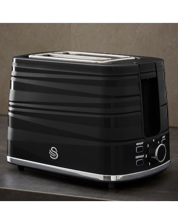 Swan Symphony Black Kettle, 2 Slice Toaster and Microwave Bundle