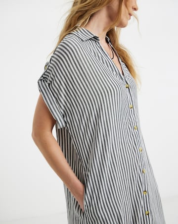 Stripe Grown On Sleeve Button Through Dress