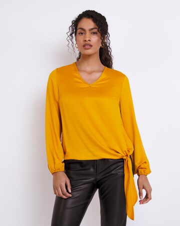 Yellow V-Neck Long Sleeve Top With Side Tie