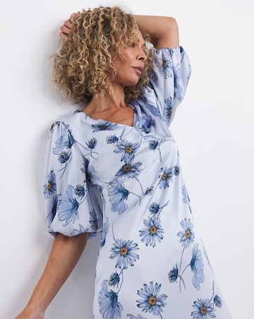 Joanna Hope Satin Puff Sleeve Midi Dress