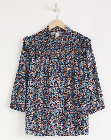 Anise Alyssa Multi Floral Three Quarter Sleeve Shirred Yoke Top