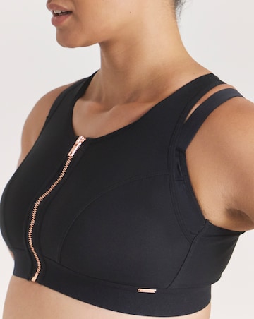Figleaves Two Layer Zip Front Sports Bra (B-F) Black