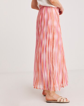 Pink Stripe Plisse Chiffon Midaxi Skirt