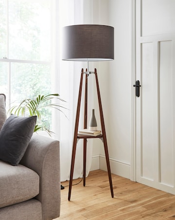 Mahogany Shelf Tripod Floor Lamp